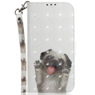 Capa Em Pele Para Xiaomi Redmi Note 12 5G De Cordão Tanga Pug