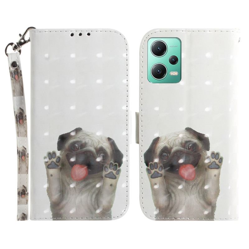 Capa Em Pele Para Xiaomi Redmi Note 12 5G De Cordão Tanga Pug