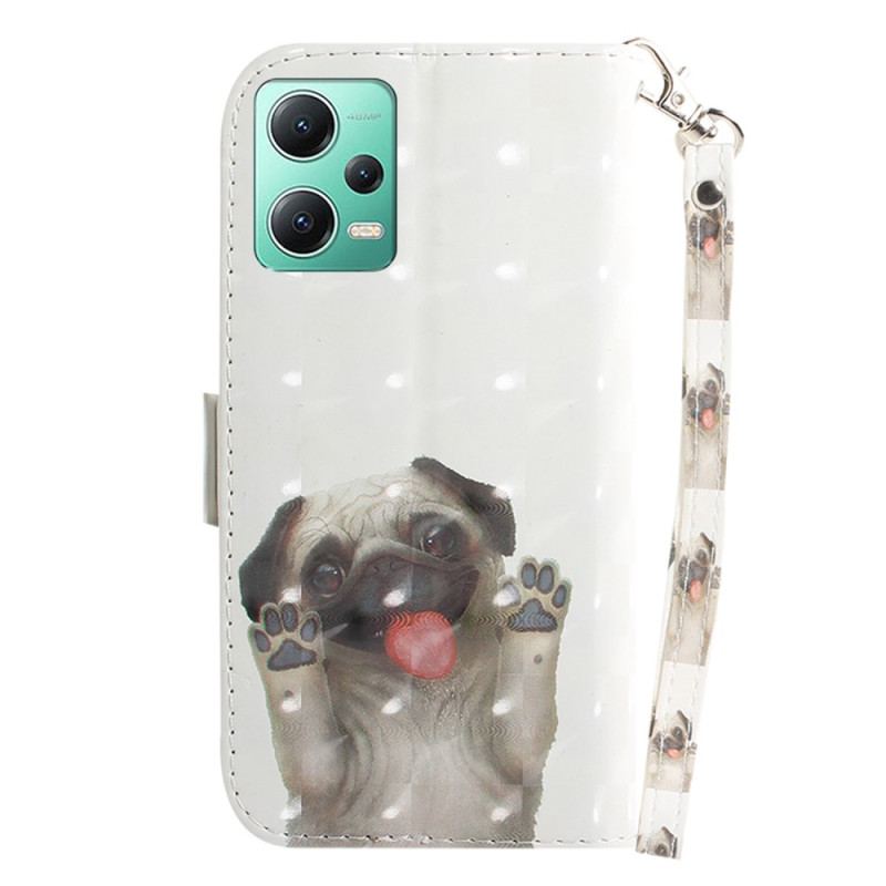 Capa Em Pele Para Xiaomi Redmi Note 12 5G De Cordão Tanga Pug