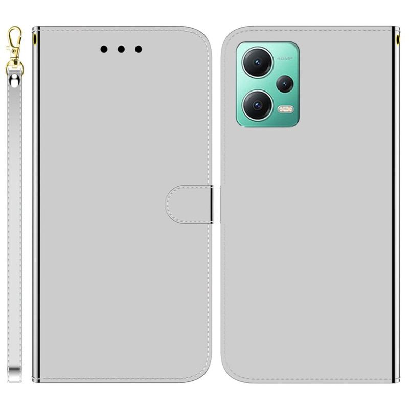 Capa Em Pele Para Xiaomi Redmi Note 12 5G Espelho Falso De Couro Com Alça