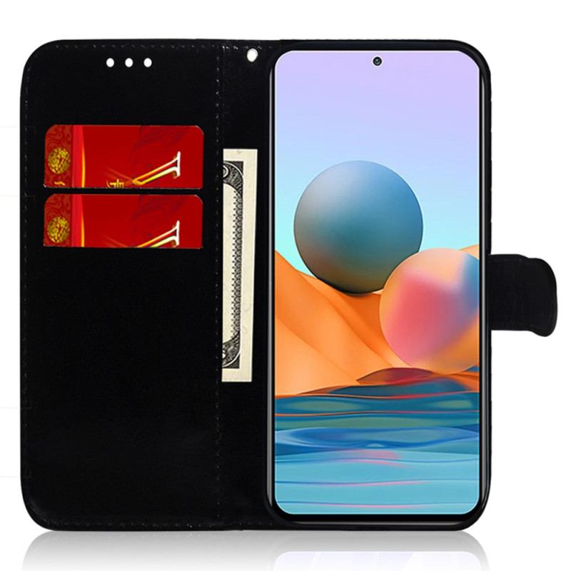 Capa Em Pele Para Xiaomi Redmi Note 12 5G Espelho Falso De Couro Com Alça