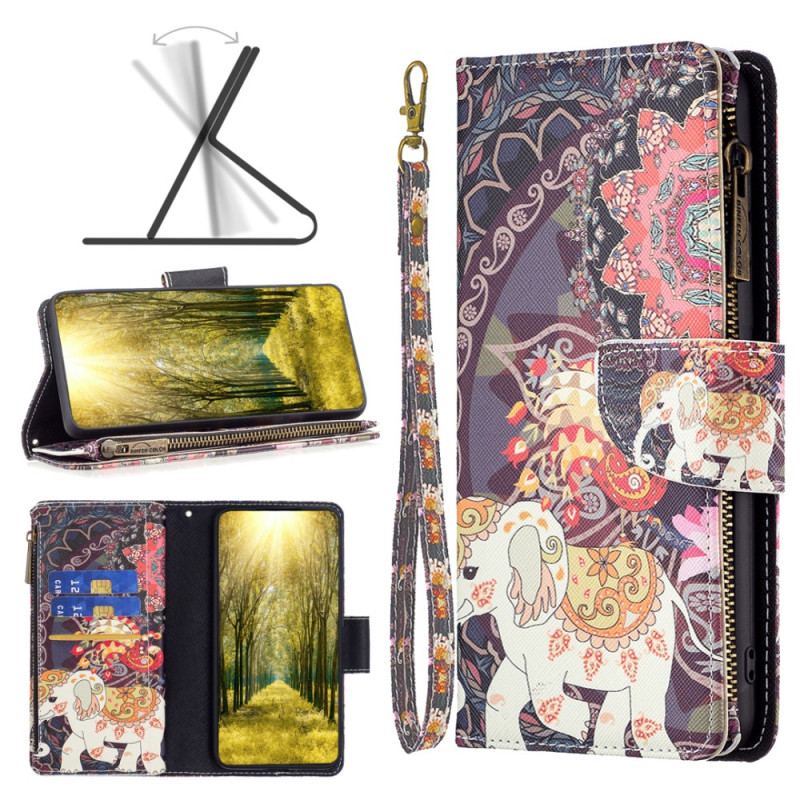 Capa Flip Para Xiaomi Redmi Note 12 5G Bolso Elefante Com Zíper