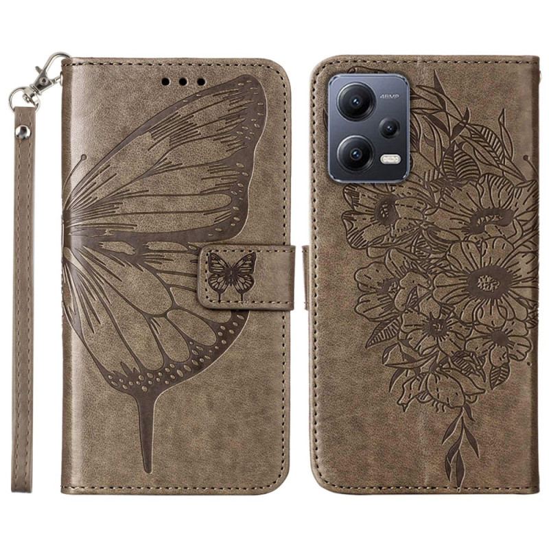 Capa Flip Para Xiaomi Redmi Note 12 5G Borboleta Floral