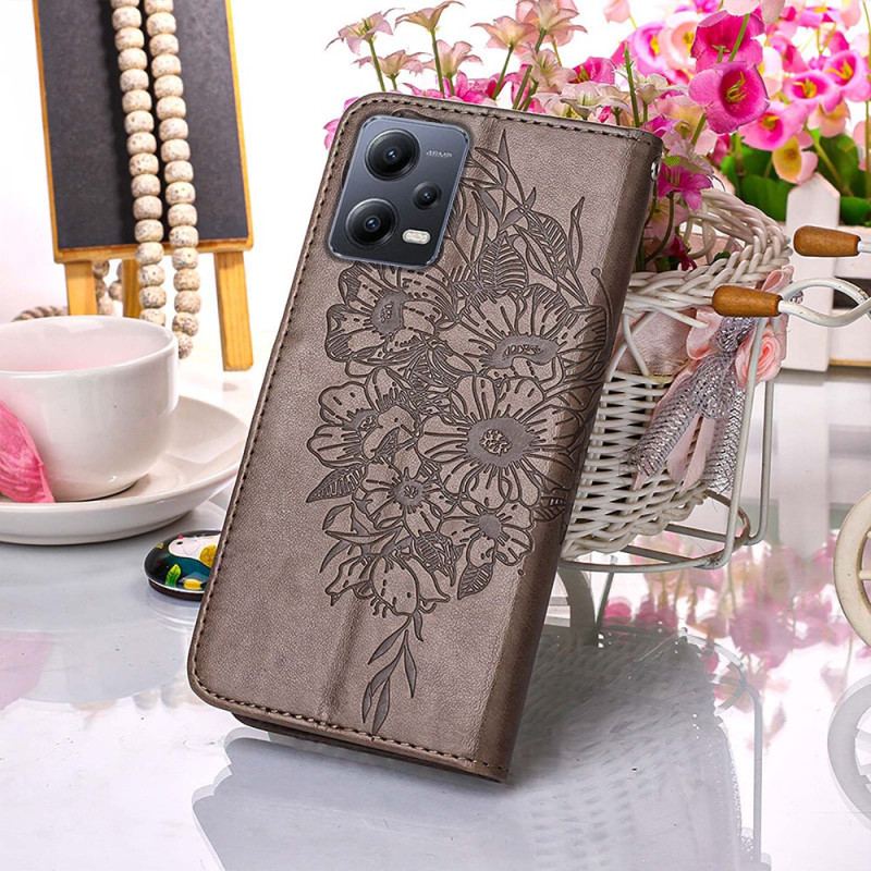 Capa Flip Para Xiaomi Redmi Note 12 5G Borboleta Floral