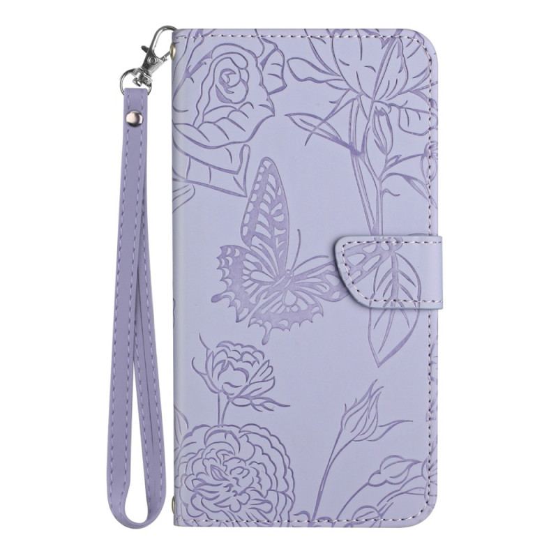 Capa Flip Para Xiaomi Redmi Note 12 5G Borboletas E Cordão