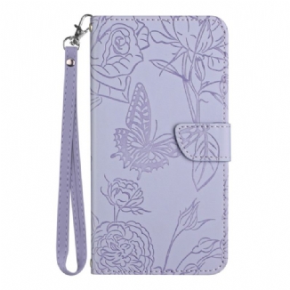 Capa Flip Para Xiaomi Redmi Note 12 5G Borboletas E Cordão