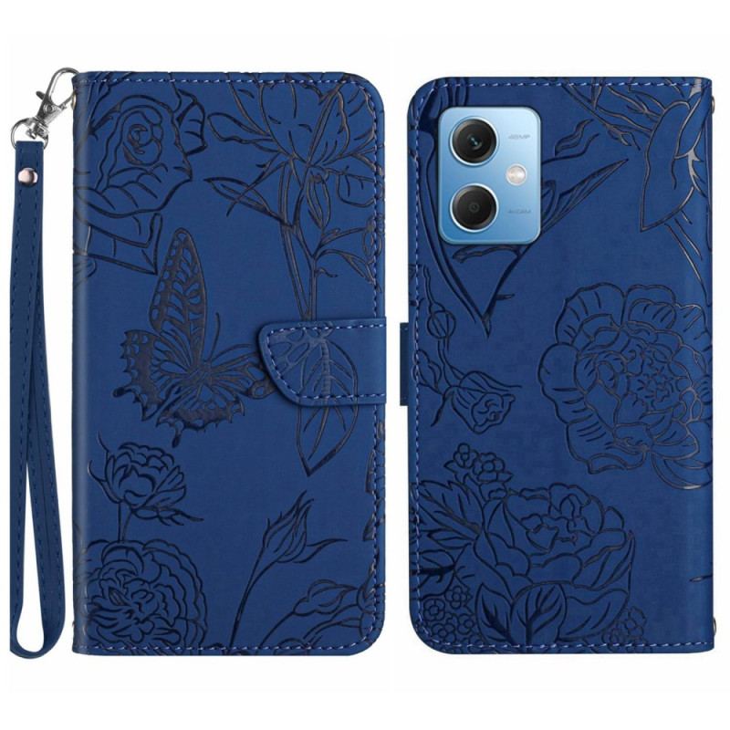 Capa Flip Para Xiaomi Redmi Note 12 5G Borboletas E Cordão