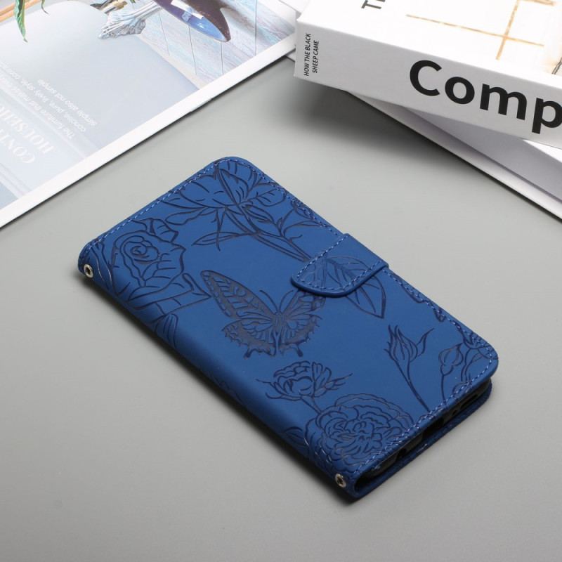 Capa Flip Para Xiaomi Redmi Note 12 5G Borboletas E Cordão