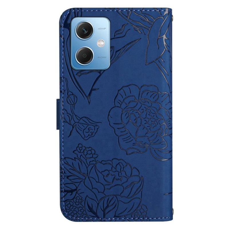 Capa Flip Para Xiaomi Redmi Note 12 5G Borboletas E Cordão