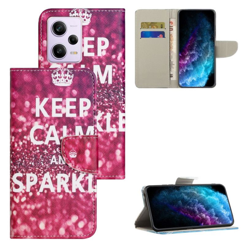 Capa Flip Para Xiaomi Redmi Note 12 5G De Cordão Cinta Mantenha A Calma