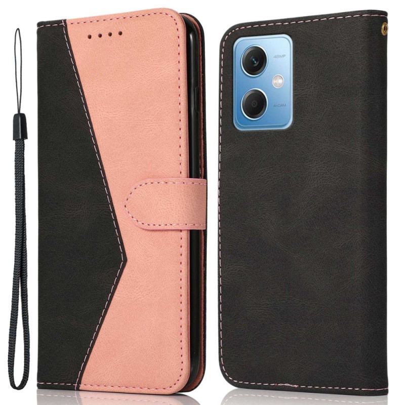 Capa Flip Para Xiaomi Redmi Note 12 5G De Cordão Correia De Dois Tons