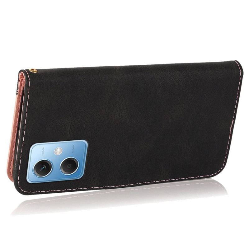 Capa Flip Para Xiaomi Redmi Note 12 5G De Cordão Correia De Dois Tons