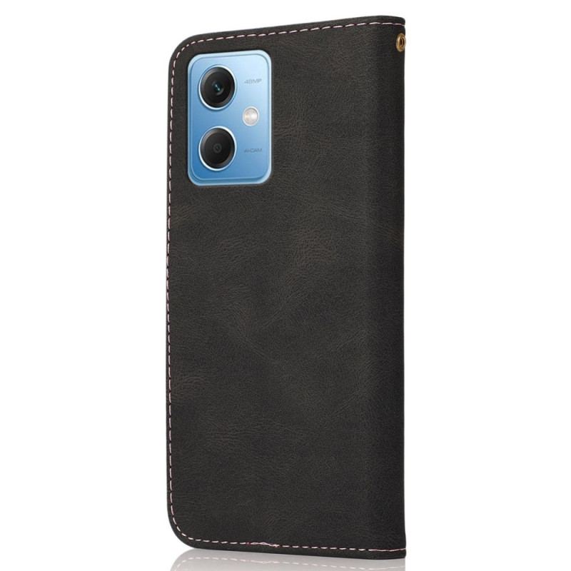 Capa Flip Para Xiaomi Redmi Note 12 5G De Cordão Correia De Dois Tons