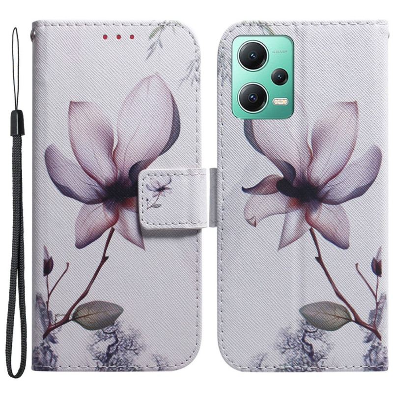 Capa Flip Para Xiaomi Redmi Note 12 5G De Cordão Flor De Alça Antiga