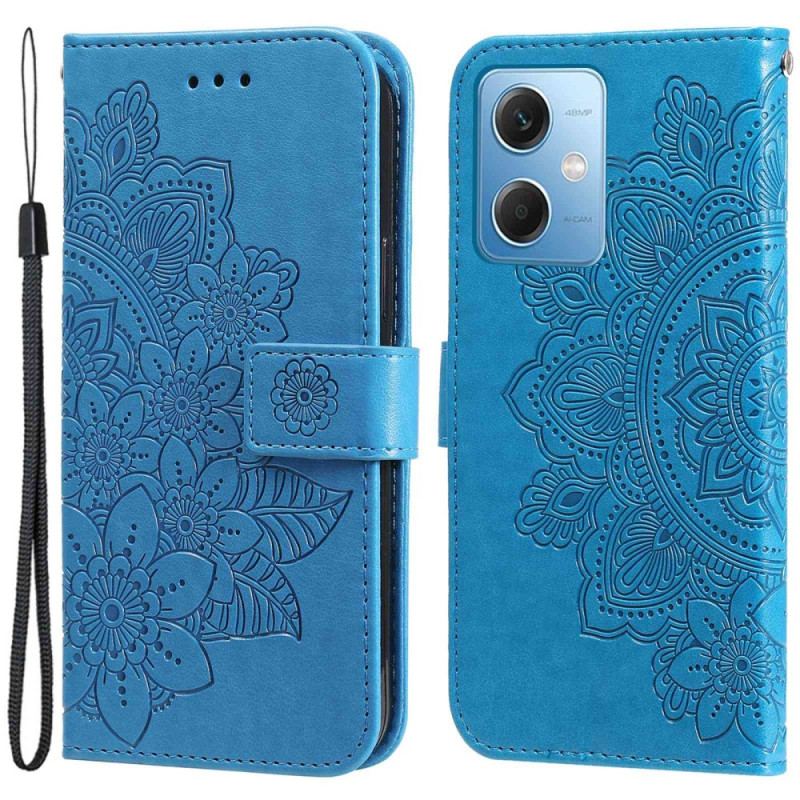 Capa Flip Para Xiaomi Redmi Note 12 5G De Cordão Mandala De Flor De Alça