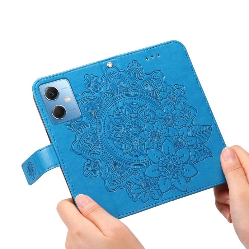 Capa Flip Para Xiaomi Redmi Note 12 5G De Cordão Mandala De Flor De Alça