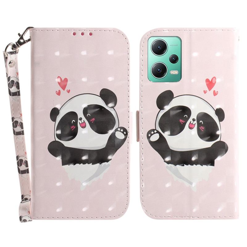 Capa Flip Para Xiaomi Redmi Note 12 5G De Cordão Panda Love Com Cordão