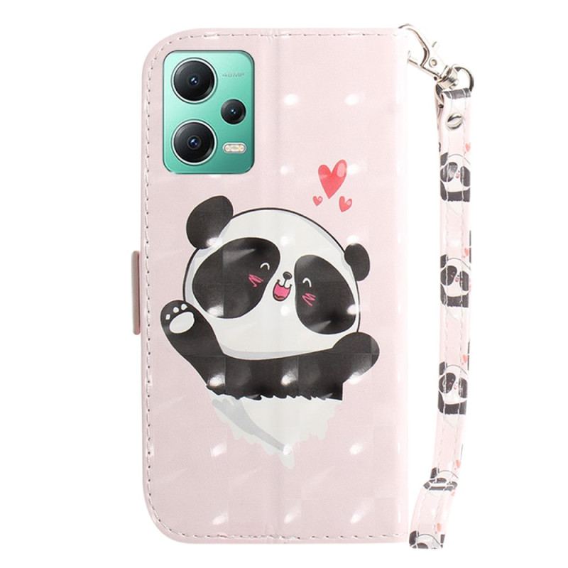 Capa Flip Para Xiaomi Redmi Note 12 5G De Cordão Panda Love Com Cordão