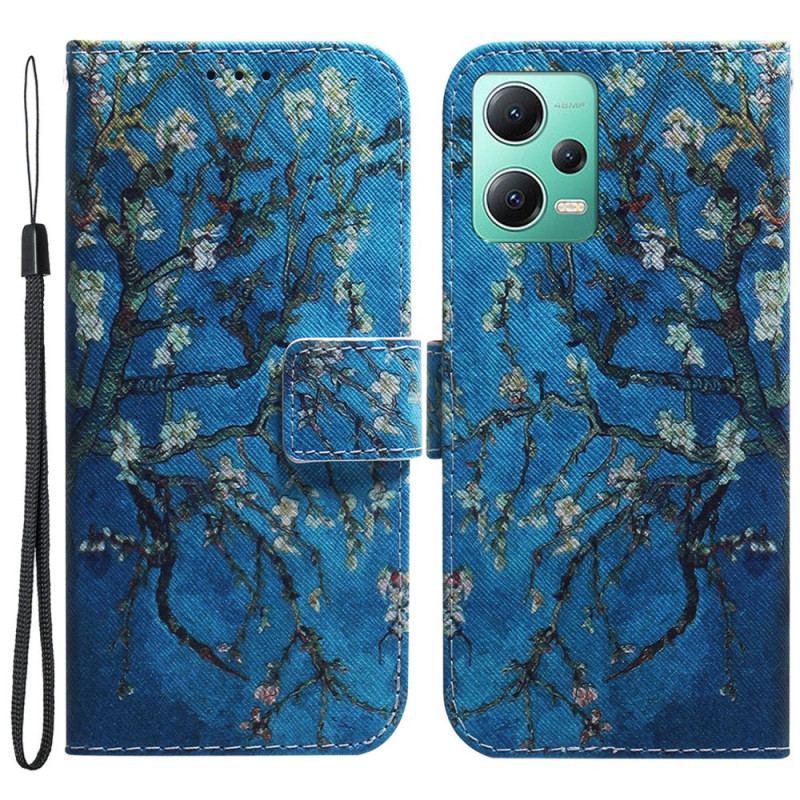 Capa Flip Para Xiaomi Redmi Note 12 5G De Cordão Pintura De Galho De Cinta