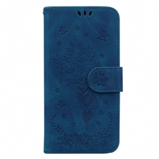 Capa Flip Para Xiaomi Redmi Note 12 5G De Cordão Strappy Rosas E Borboletas