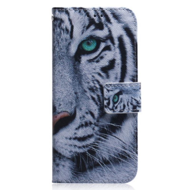 Capa Flip Para Xiaomi Redmi Note 12 5G De Cordão Tira Tigre Branco