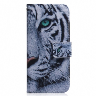 Capa Flip Para Xiaomi Redmi Note 12 5G De Cordão Tira Tigre Branco