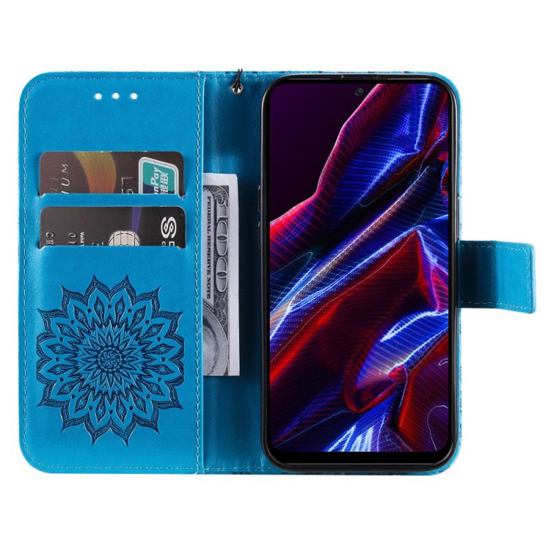 Capa Flip Para Xiaomi Redmi Note 12 5G Sol Com Cordão