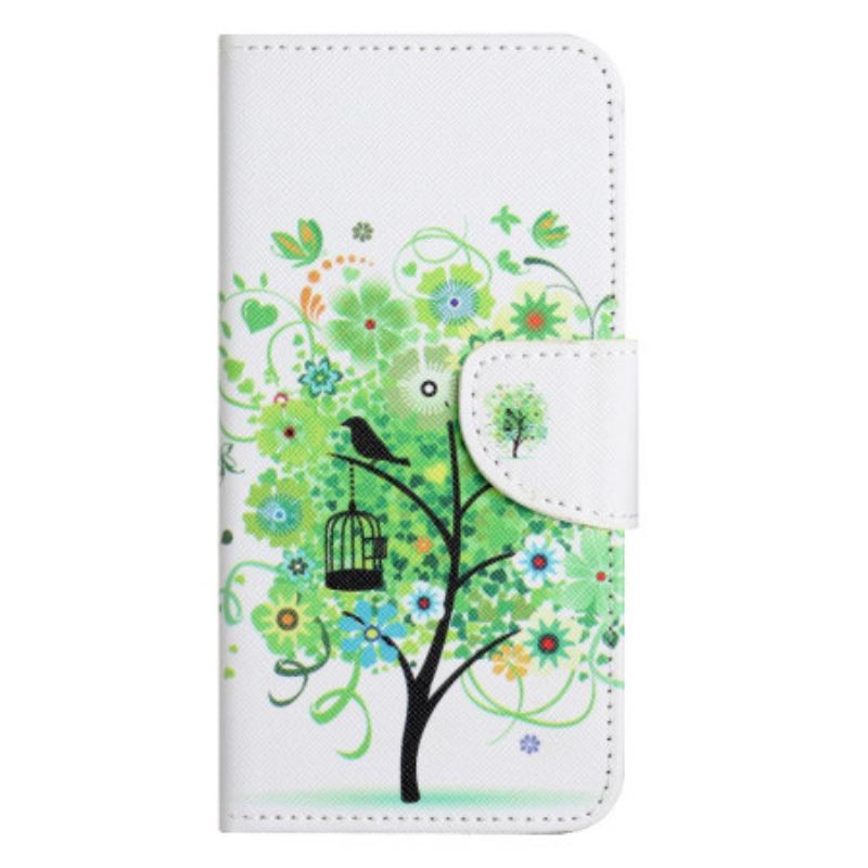 Capa Folio Para Xiaomi Redmi Note 12 5G De Cordão Árvore De Folhagem Verde