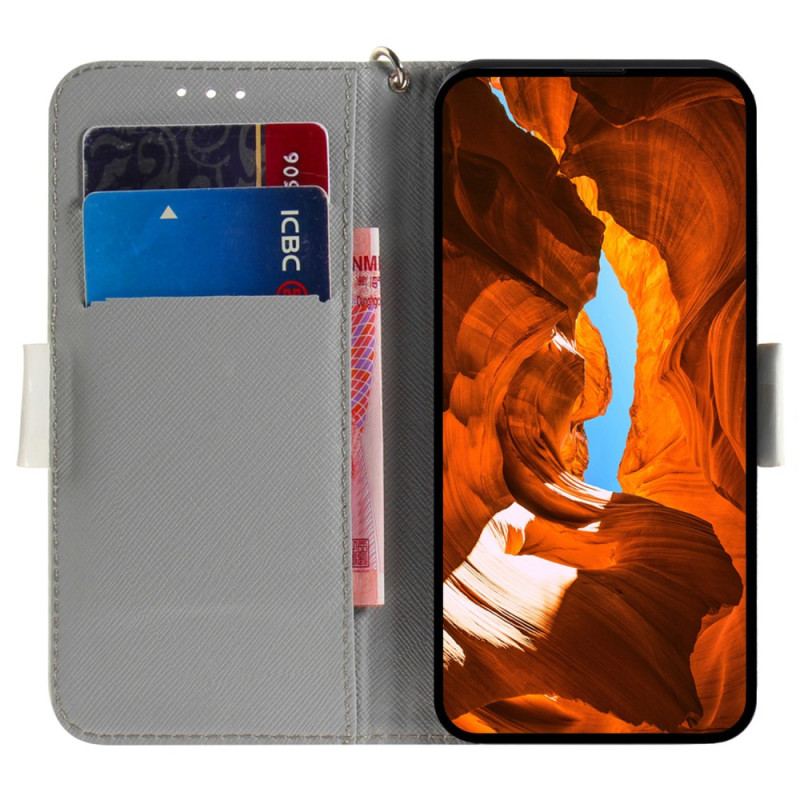 Capa Folio Para Xiaomi Redmi Note 12 5G De Cordão Gato Cinzento Com Alça