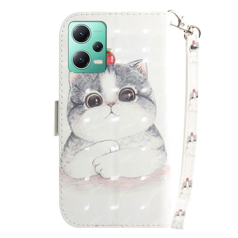 Capa Folio Para Xiaomi Redmi Note 12 5G De Cordão Gato Cinzento Com Alça