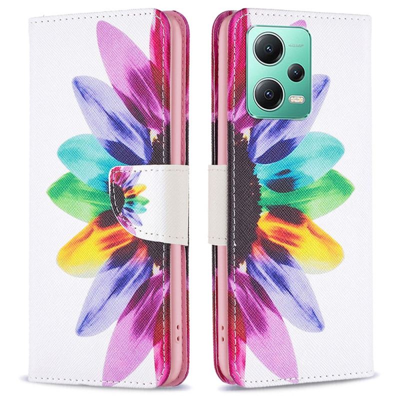 Capa Folio Para Xiaomi Redmi Note 12 5G Flor Aquarela