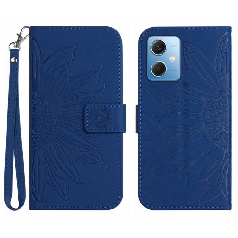 Capa Folio Para Xiaomi Redmi Note 12 5G Flor Com Cordão