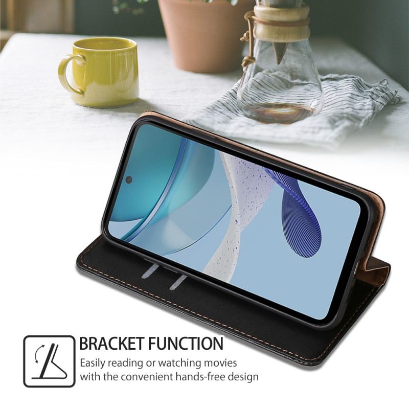 Capa De Celular Para Moto G73 5G Flip Costura De Couro Falso