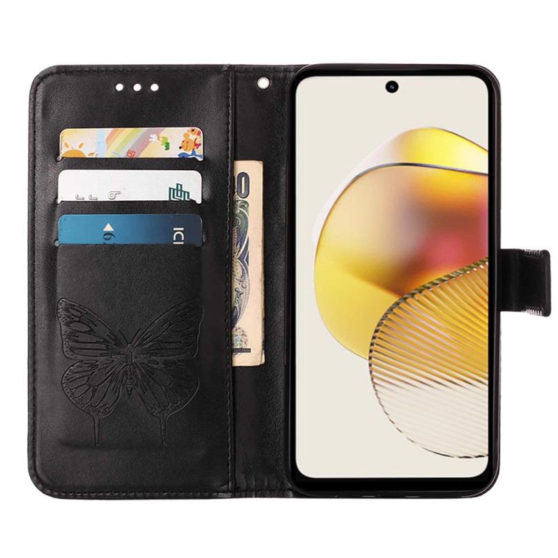 Capa De Couro Para Moto G73 5G De Cordão Borboleta Floral Com Tiras