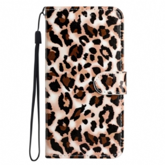 Capa De Couro Para Moto G73 5G De Cordão Estampa De Leopardo Com Tiras