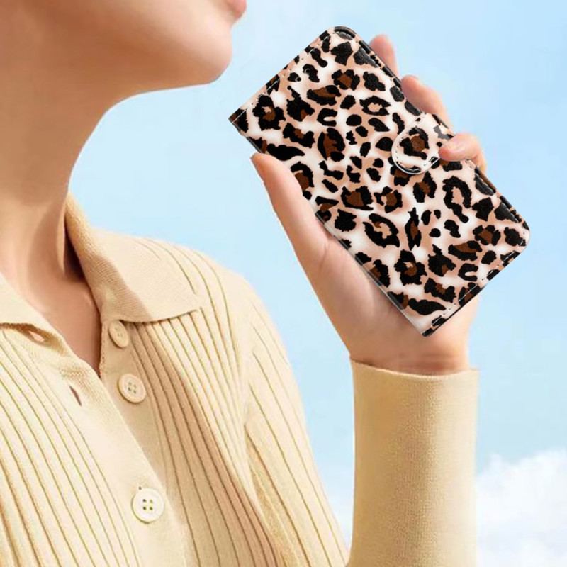 Capa De Couro Para Moto G73 5G De Cordão Estampa De Leopardo Com Tiras