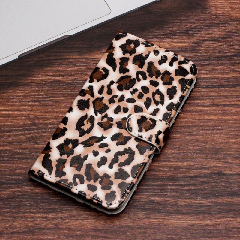 Capa De Couro Para Moto G73 5G De Cordão Estampa De Leopardo Com Tiras