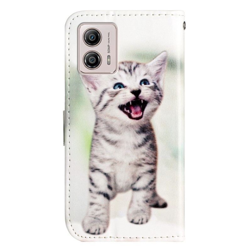 Capa De Couro Para Moto G73 5G De Cordão Gatinho Com Alça