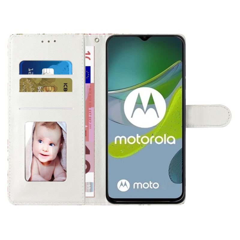 Capa De Couro Para Moto G73 5G De Cordão Gatinho Com Alça