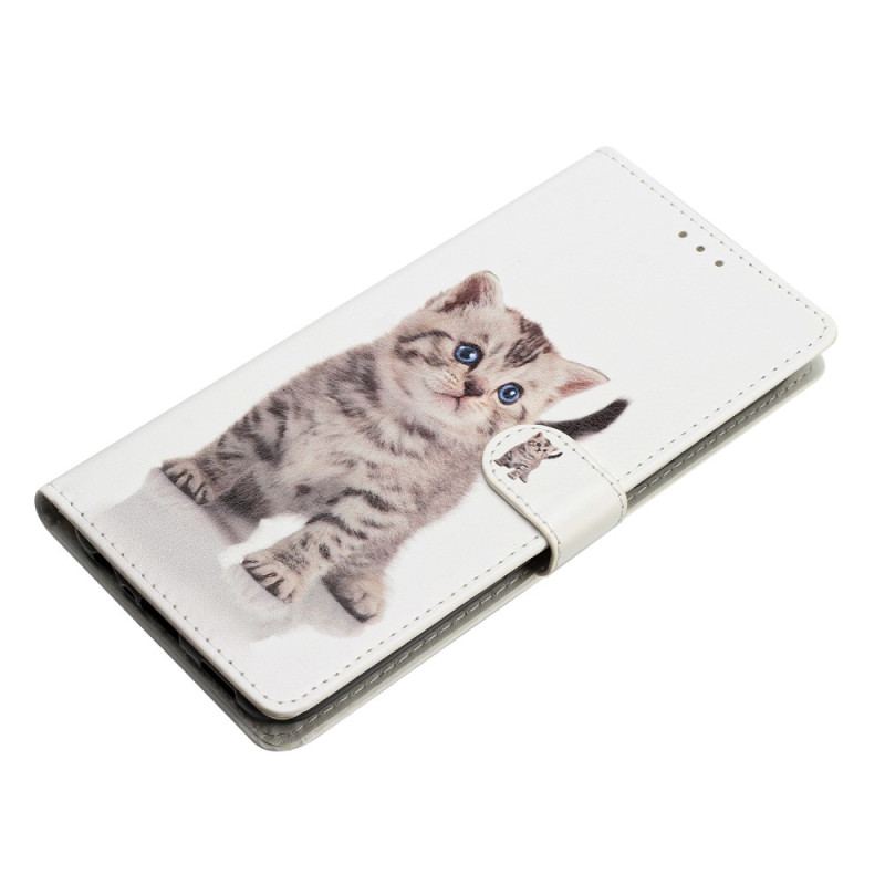 Capa De Couro Para Moto G73 5G De Cordão Gatinho Com Alça