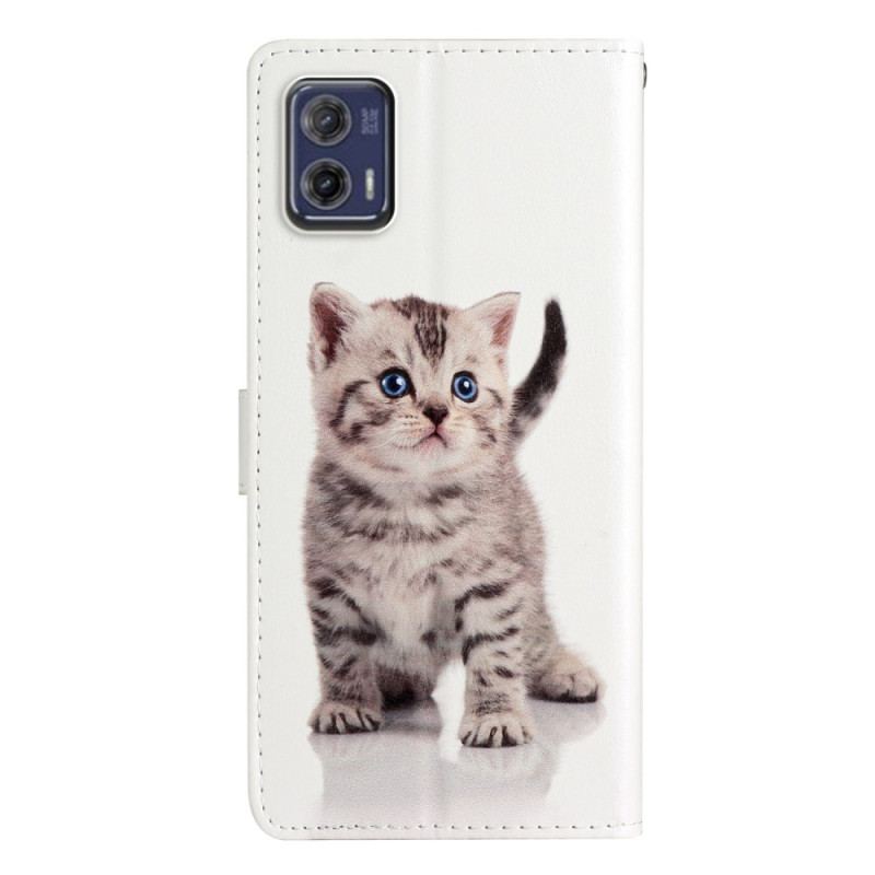 Capa De Couro Para Moto G73 5G De Cordão Gatinho Com Alça