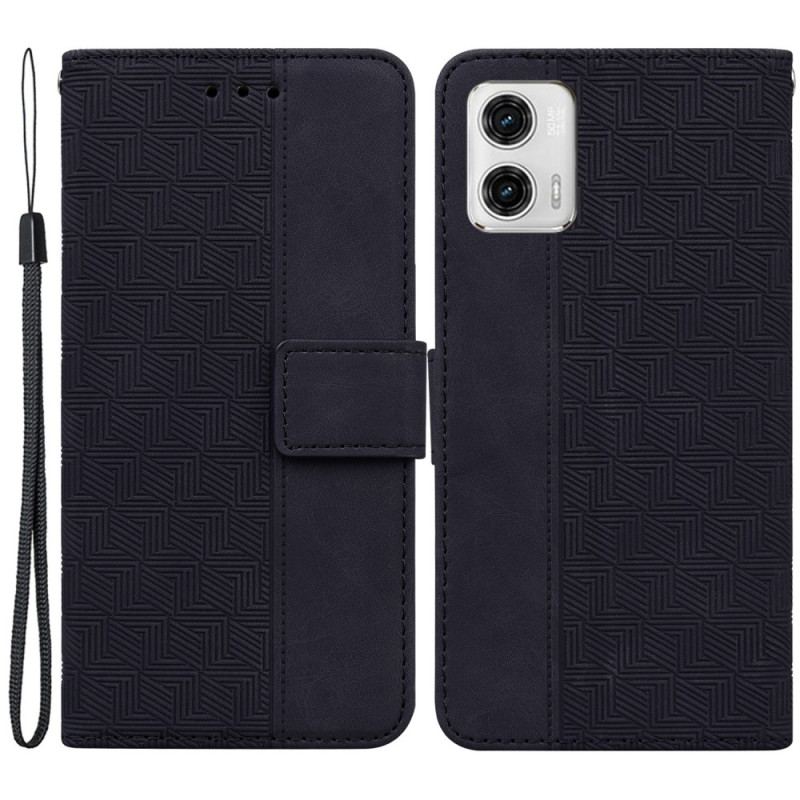 Capa De Couro Para Moto G73 5G De Cordão Padrão De Tiras