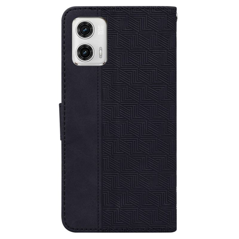 Capa De Couro Para Moto G73 5G De Cordão Padrão De Tiras