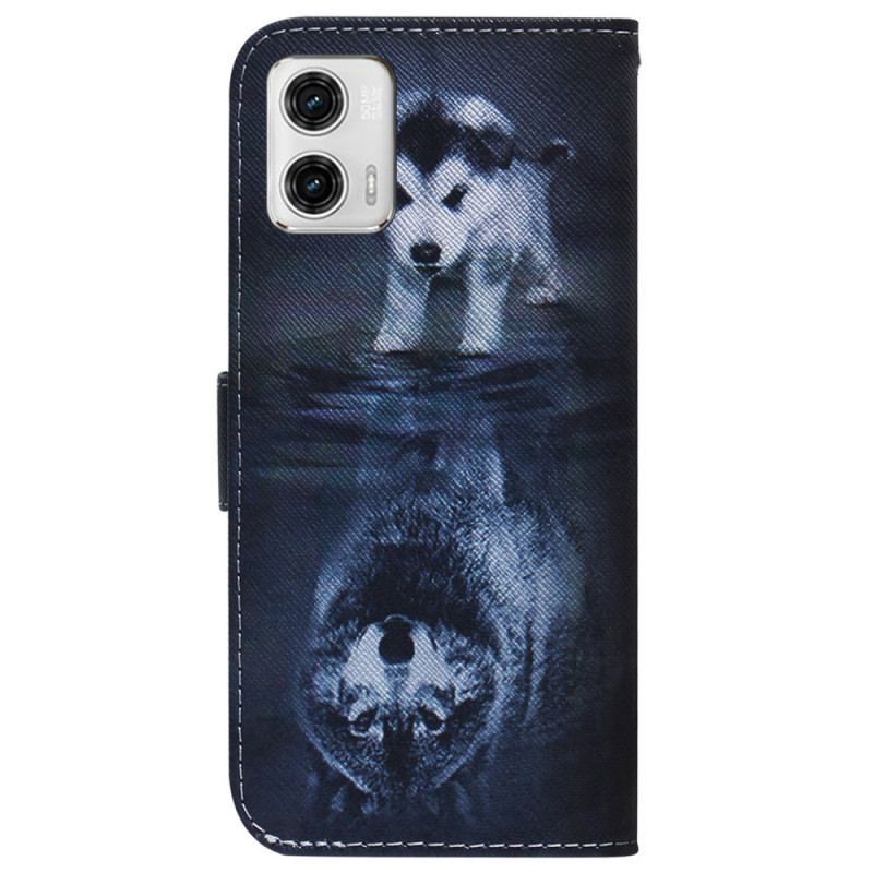 Capa De Couro Para Moto G73 5G De Cordão Sonho De Cachorrinho Strappy