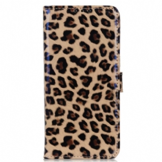 Capa De Couro Para Moto G73 5G Leopardo