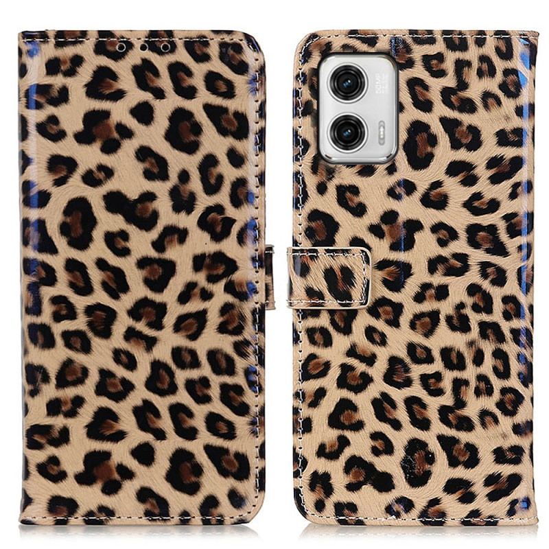 Capa De Couro Para Moto G73 5G Leopardo