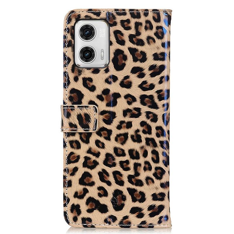 Capa De Couro Para Moto G73 5G Leopardo