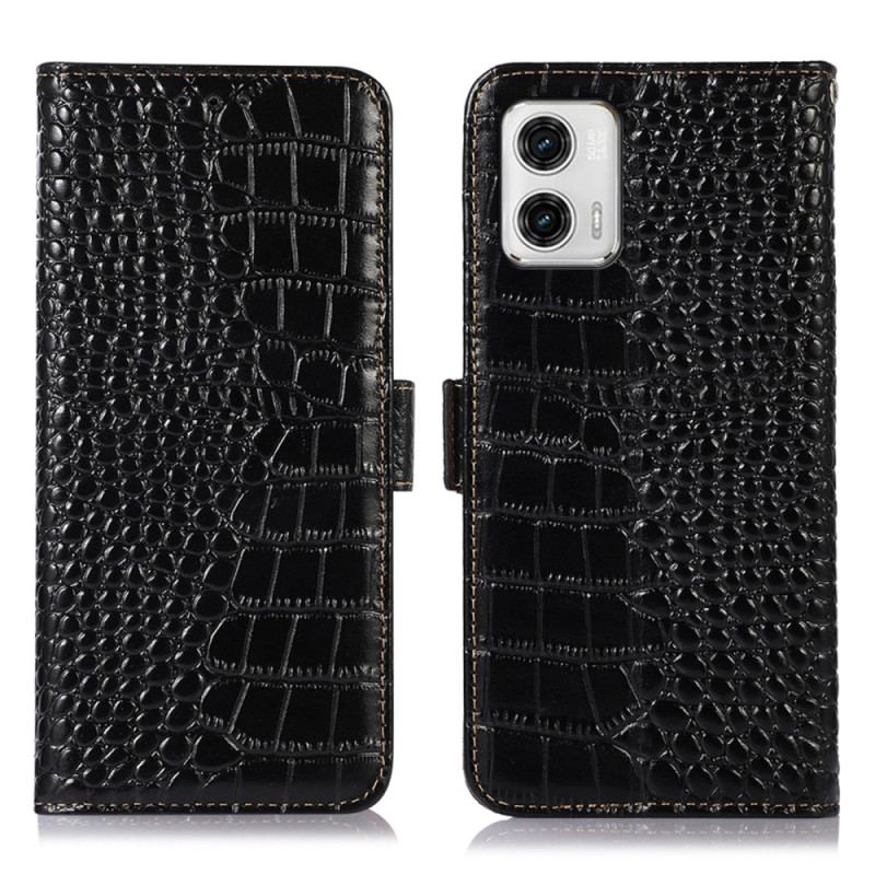 Capa De Couro Para Moto G73 5G Rfid Estilo Crocodilo