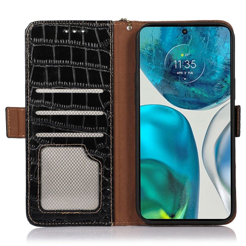 Capa De Couro Para Moto G73 5G Rfid Estilo Crocodilo