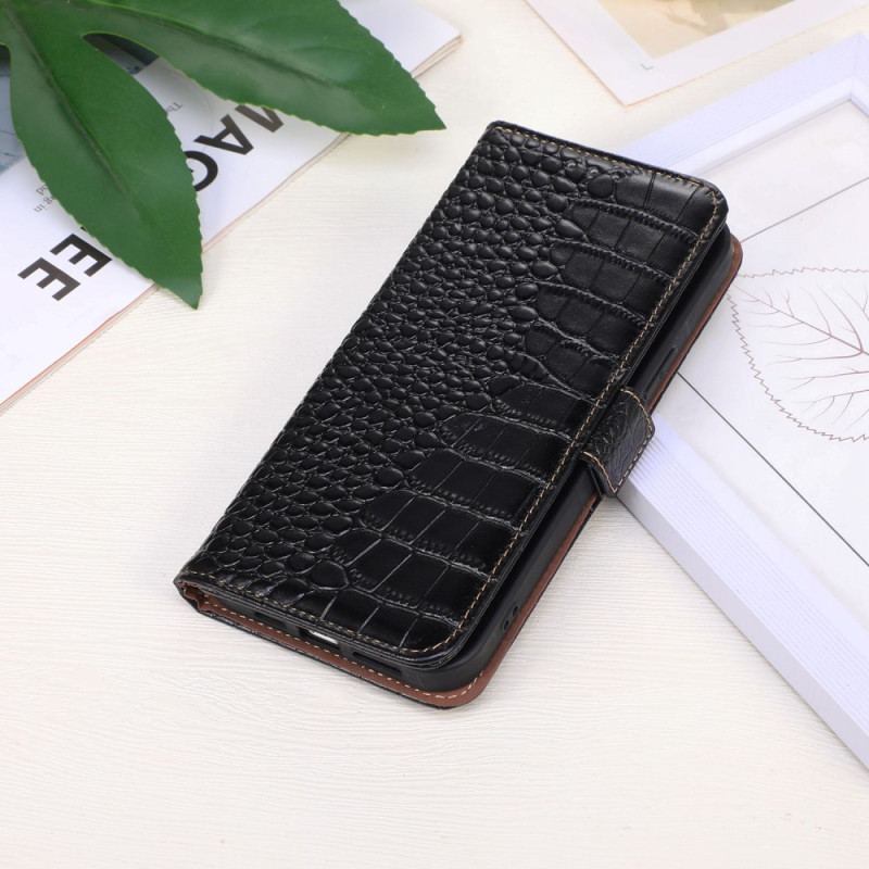 Capa De Couro Para Moto G73 5G Rfid Estilo Crocodilo